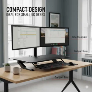 Alt text for image 6 A compact dual monitor converter design with a small footprint, ideal for space-saving in smaller British home offices or flats.