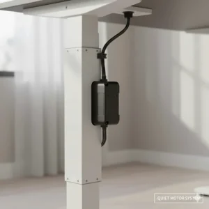 Close-up of a quiet motorised lifting system on an affordable electric standing desk.