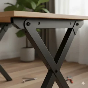 Close-up of a sturdy steel frame on an affordable gaming desk ensuring stability during gameplay.