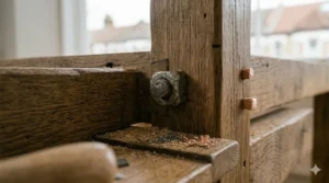 Compact reclaimed wood desk designed for a small London flat or study nook.