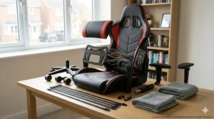 Technical diagram of a heavy-duty Class 4 gas lift and nylon base on a value-for-money gaming chair.