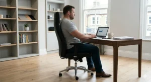 Robust heavy-duty executive chair with reinforced base, suitable for 24-hour office use.