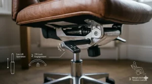 A curated display of four full-grain leather swatches arranged on an oak desk, featuring classic British colours: Estate Brown, Oxblood Red, Forest Green, and Midnight Black.