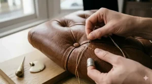 A low-angle photograph capturing the high-quality polished aluminium five-star base and smooth, multi-surface castors of the luxury office chair, resting on a herringbone oak floor.