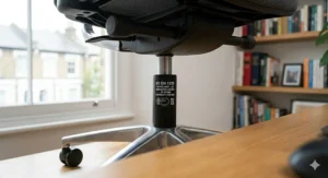 Illustration showing a heavy-duty gas lift piston with a 25-stone weight capacity rating for a bariatric office chair.