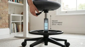 Illustration showing the gas lift height adjustment on a chair for standing desk use.