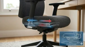 Alt text for image 2: Illustration showing the sliding seat pan of an ergonomic chair being adjusted to provide proper thigh support for users with shorter legs.