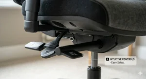 A simplified flat-pack assembly kit for a value office chair including all bolts and an Allen key for quick setup.