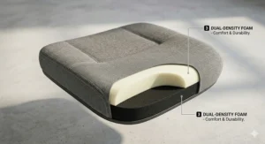 A cross-section view of the high-density foam padding in the seat cushion, designed for long hours of comfortable administrative work.