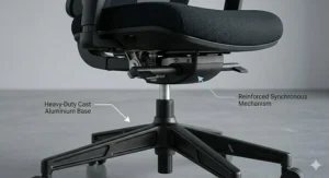 Diagram highlighting the various adjustable points of a 24 hour office chair that accommodate different users in a shift-work environment.
