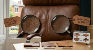 An executive authentic leather desk chair styled in a contemporary British home office, highlighting its ergonomics and premium upholstery for customer reviews.