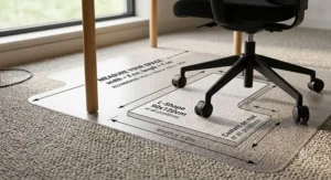 Diagram showing how to measure the correct size for an under-desk chair mat.