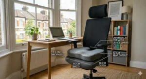 A removable, breathable black mesh cover being unzipped from a memory foam coccyx cushion.