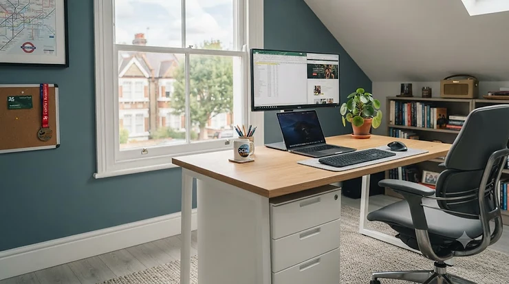 Modern under-desk fixed pedestal drawers in a contemporary British office, offering secure storage for workplace essentials. fixed pedestal drawers