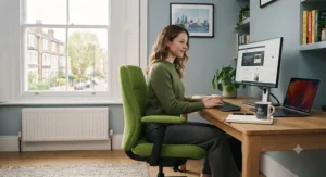 A vibrant green desk chair showing how natural tones support focus and calm.