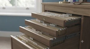 Functional 2-drawer filing cabinet with smooth-glide drawers open for easy document access.