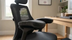 Soft memory foam armrest pads added to office chair arms for extra comfort.