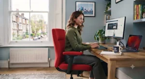 A bold red office chair representing high-energy, fast-paced work environments.