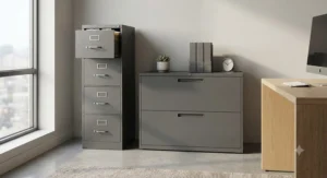 A comparison of vertical and lateral filing cabinets to help you choose the best storage layout for your room.