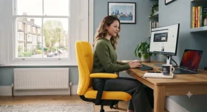 A bright yellow office chair designed to boost creativity and energy in the office.