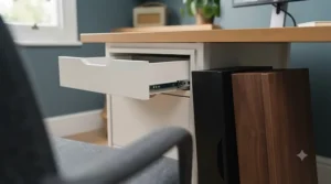 Choice of black and white finishes available for narrow under-desk drawers.