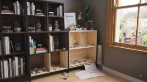 Easy-to-assemble affordable office bookcase providing sturdy shelving for a home workspace.