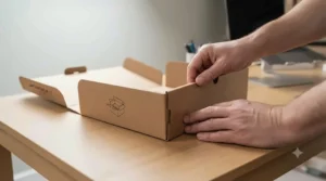 Step-by-step illustration showing how to fold and assemble a flat-pack corrugated cardboard archive storage box.