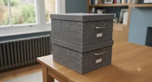 Multiple suspension files neatly organised inside a deep filing storage box with a lid.