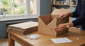 A person lifting a lightweight filing storage box using the reinforced carry handles.