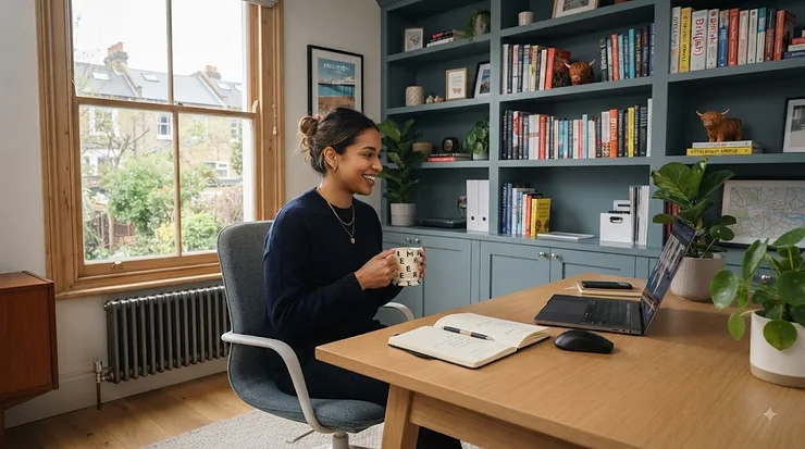 Compact white wooden office bookcase maximising storage in a small UK apartment workspace. office bookcases under £150