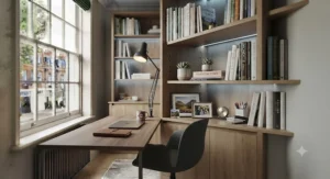 Minimalist tall bookcase for office styling, creating a clean and clutter-free professional environment.