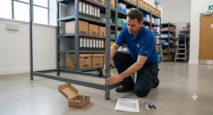 Versatile heavy duty shelving units featuring adjustable tiers for mixed office and IT equipment storage.