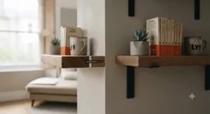 Side-by-side comparison illustrating the secure support brackets of wall-mounted shelves versus the concealed fixings of floating shelves.