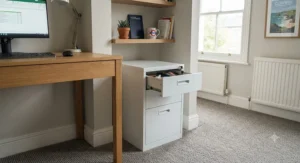 Slimline office storage cabinet perfect for maximising space in smaller commercial or home offices.