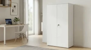 A secure, lockable stationery cupboard for office archives and confidential paperwork.